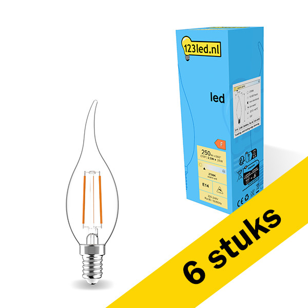 Pack: 6x 123tinta bombilla LED E14 filamento transparente regulable, 2,8 W (25 W) LDR01871 - 1