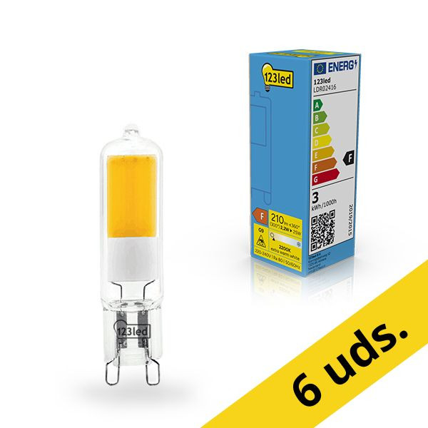 Pack: 6x 123tinta bombilla LED G9 COB transparente 2200K de 2.2W (25W) LDR02417 - 1