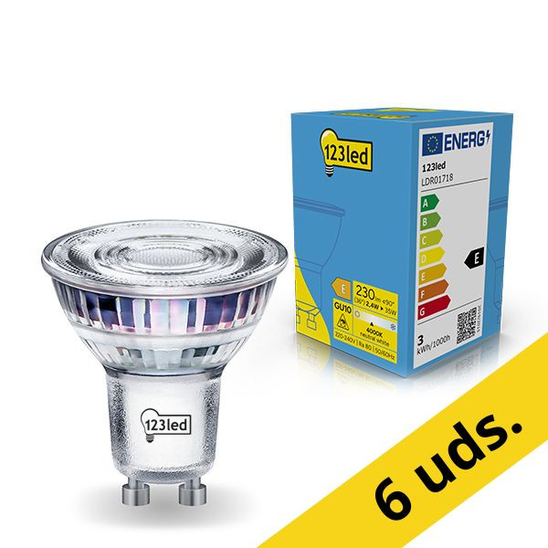 Pack: 6x 123tinta bombilla LED GU10 cristal 4000K de 2.4W (35W) LDR01719 - 1