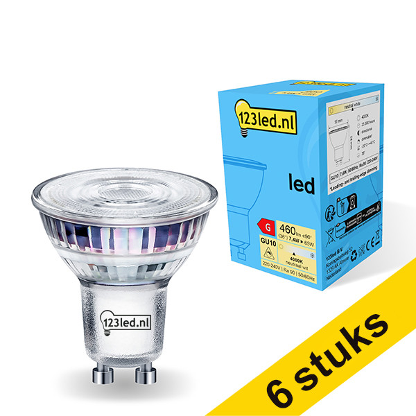 Pack: 6x 123tinta bombilla LED GU10 de cristal regulable 4000K de 7,4W (65W) LDR01737 - 1