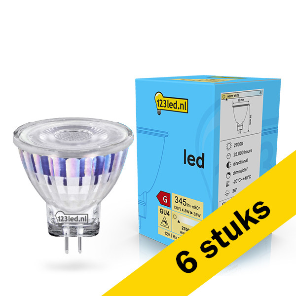 Pack: 6x 123tinta bombilla LED GU4 regulable 2700K de 4.5 W (35 W) LDR02067 - 1