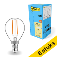 Pack: 6x 123tinta bombillas LED E14 filamento regulables en forma de bola de 2700K de 2,5W (equivalentes a 25W)