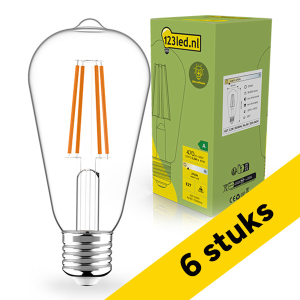 Pack: 6x Bombilla LED E27 | Edison ST64 | Ultraeficiente | Filamento | Transparente | 2700K | 2,2 W (40 W) - 123tinta LDR02407 - 1