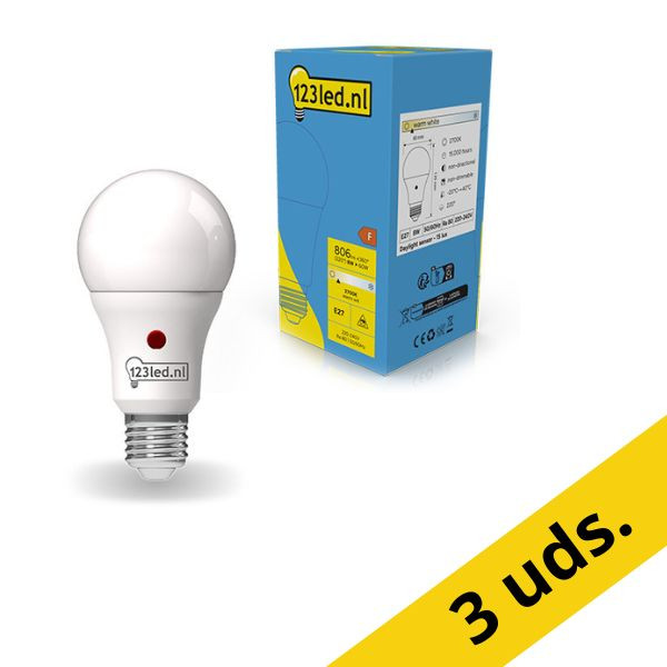 Pack: 6x Bombilla LED E27 con sensor de luz mate de 8 W (60 W) - 123tinta LDR01845 - 1