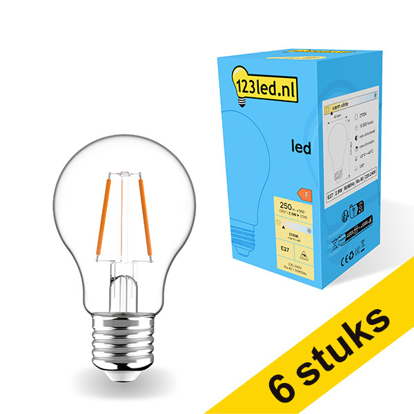 Pack: 6x Bombilla LED E27 redonda filamento luz cálida (2.5W) - 123tinta LDR01787 - 1