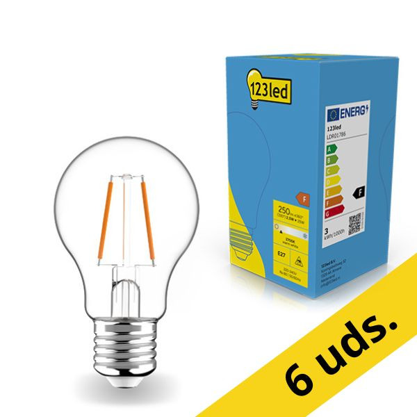 Pack: 6x Bombilla LED E27 redonda filamento luz cálida (2.5W) - 123tinta LDR01787 - 1