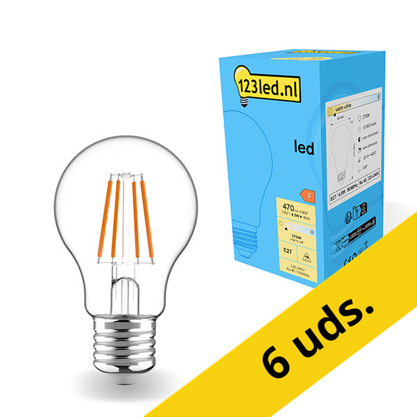 Pack: 6x Bombilla LED E27 redonda filamento luz cálida (4.5W) - 123tinta LDR01789 - 1