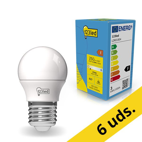 Pack: 6x Bombilla LED E27 redonda mate luz cálida (2.5W) - 123tinta LDR01805 - 1