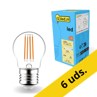 Pack: 6x Bombilla LED E27 redonda transparente luz cálida (4.5W) - 123tinta