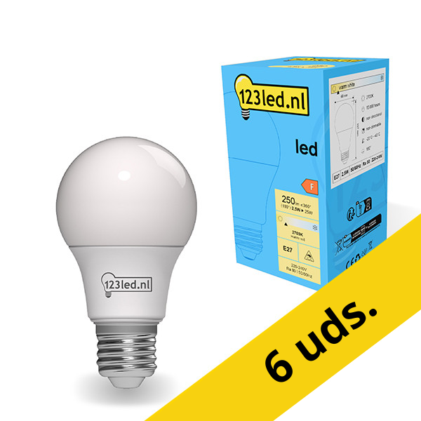 Pack: 6x Bombilla led E27 pera mate luz cálida  (2.5W) - 123tinta LDR01759 - 1