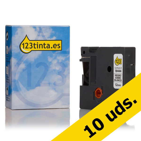 Pack 10x: Dymo S0718600 / 18444 IND Rhino cinta vinilo negro sobre blanco 12 mm (marca 123tinta) S0718600C 650783 - 1