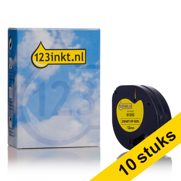 Pack 10x: Dymo S0721620 / 91202 cinta de plástico amarilla 12 mm (marca 123tinta) S0721620C 650779 - 1