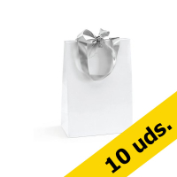 Pack 10x Bolsa de regalo papel charol con lazos (12 x 16 x 7 cm) - Blanca