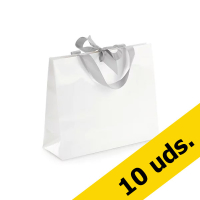 Pack 10x Bolsa de regalo papel charol con lazos (19 x 27 x 10 cm) - Blanca