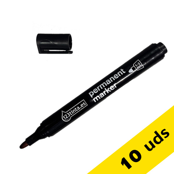 Pack 10x Rotulador permanente 123tinta negro - 2,5 mm redondo  300397 - 1