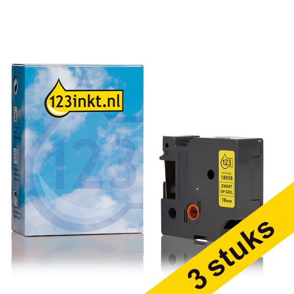 Pack 3x: Dymo S0718340 / 18058 IND Rhino cinta termorretráctil negra sobre amarilla 18 mm (marca 123tinta) 18058C 089250 - 1