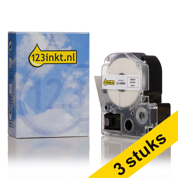 Pack 3x: Epson LK-5WBN cinta negro sobre blanco 18 mm (marca 123tinta) 183155 - 1
