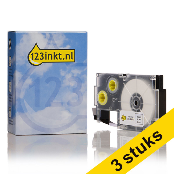 Pack 3x Casio XR-9WE1 cinta negra sobre blanca 9 mm (marca 123tinta) XR9WE1C 056240 - 1