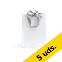 Pack 5x Bolsa de regalo papel charol con lazos (12 x 16 x 7 cm) - Blanca