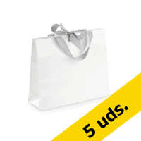Pack 5x Bolsa de regalo papel charol con lazos (19 x 27 x 10 cm) - Blanca