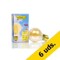 Pack 6x: Bombilla LED E27 Luz Cálida Oro Pera Filamento Regulable (7.2W) - 123tinta  LDR01657