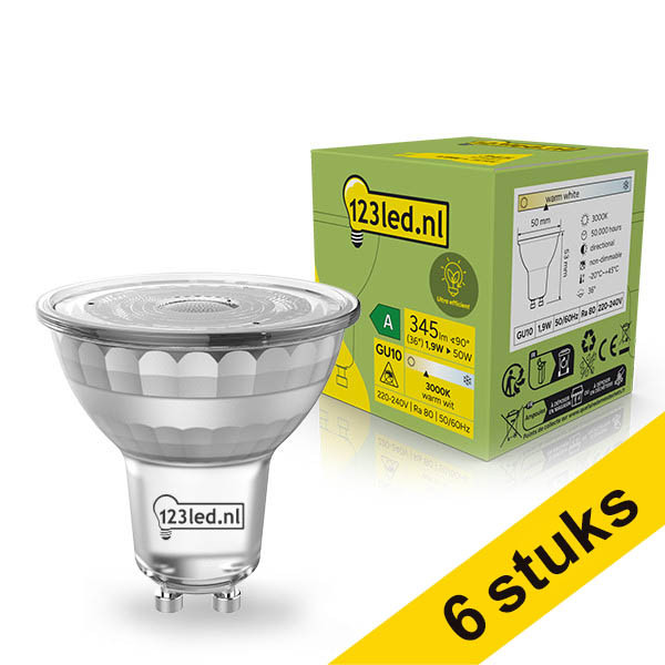 Pack Ahorro: 6x Bombilla LED GU10 Ultraeficiente Transparente 3000K 1,9W (50W) - 123tinta LDR02389 - 1
