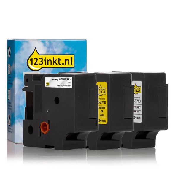 Pack Dymo D1 paquete múltiple de cinta de 24 mm (marca 123tinta) S0720920C S0720930C S0720980C 089227 - 1