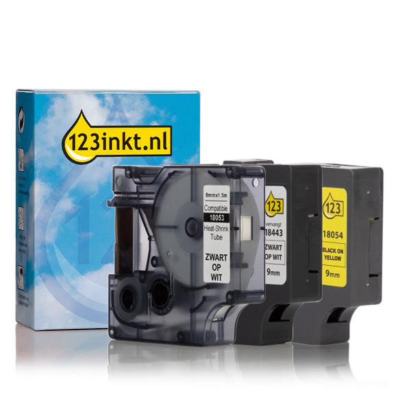 Pack Dymo IND Rhino cinta de vinilo de 9 mm (marca 123tinta) 18053C 18054C 18443C 089243 - 1