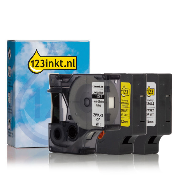 Pack Dymo IND Rhino paquete múltiple de cinta de vinilo de 12 mm (marca 123tinta) 18055C 18432C 18444C 089230 - 1