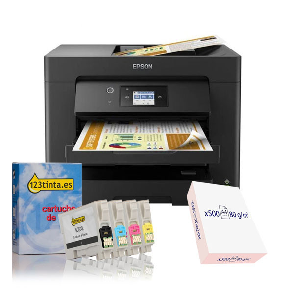 Pack Impresora Epson Workforce WF-7830DTWF + cartuchos 123tinta + papel  426360 - 1