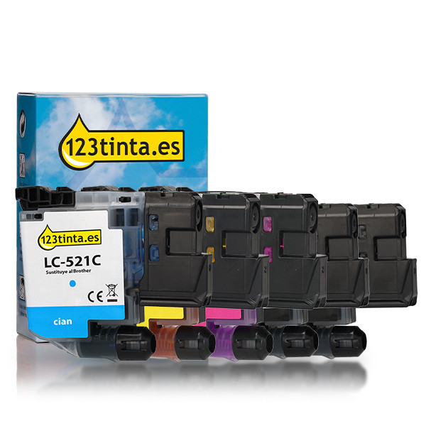 Pack Marca 123tinta reemplaza Brother LC-521 2x negro + 3 colores 051534 - 1