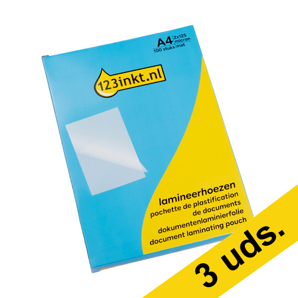 Pack ahorro: 3x 123tinta Fundas plastificadoras de documentos A4 mate 2 x 125 micras (100 unidades) 302063 - 1