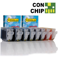 Pack ahorro: Canon 2x PGI-5BK + 2x serie CLI-8 C/M/Y con chip (negro + 3 colores) (marca 123tinta) 0621B001C 0622B001C 0623B001C 0628B001C 120701