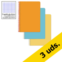 Pack ahorro: x3 Cuaderno espiral A4 cuadrícula 4mm 75g (Tapa Dura) -3 colores
