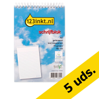 Pack ahorro 5x bloc de notas 123tinta A5 rayado 70 gramos 100 hojas con cabezal en espiral  300594