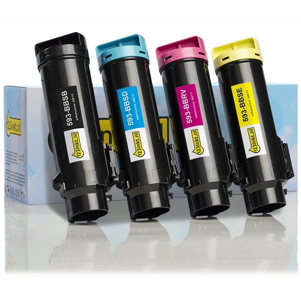 Pack ahorro Dell H625cdw/ H825cdw / S2825cdn: 593-BBSB, BBSD, BBRV, BBSE toner negro + 3 colores (marca 123tinta)  130179 - 1