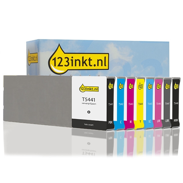 Pack ahorro Epson: serie T544 negro + 7 colores (marca 123tinta) C13T544100C C13T544200C C13T544300C C13T544400C C13T544500C 127023 - 1
