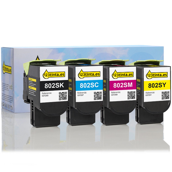 Pack ahorro Lexmark: 80C2SK0, C0, M0, Y0 negro + 3 colores (marca 123tinta)  130283 - 1