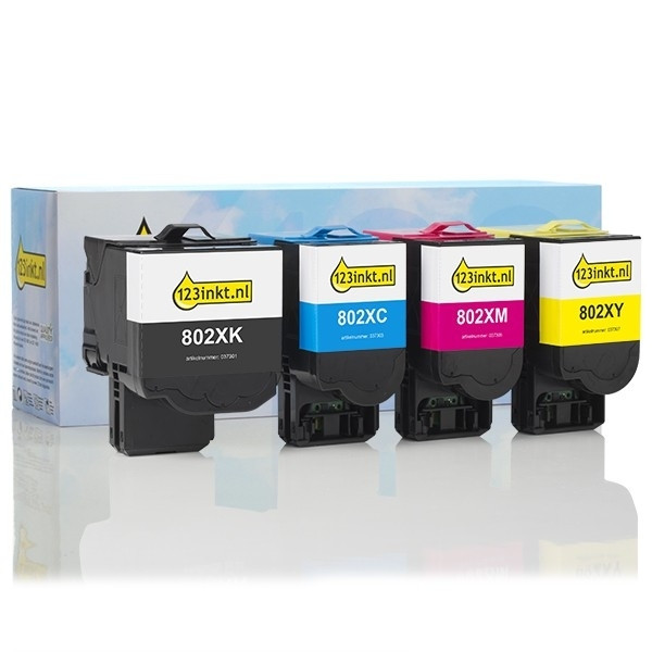 Pack ahorro Lexmark: 80C2XK0, C0, M0, Y0 negro + 3 colores (marca 123tinta)  130286 - 1