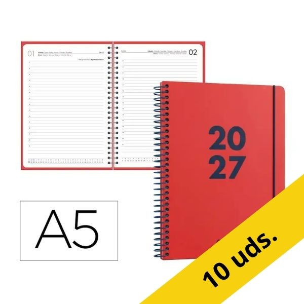 Pack x10: Agenda 2027 A5 espiral día vista rojo 427659 - 1