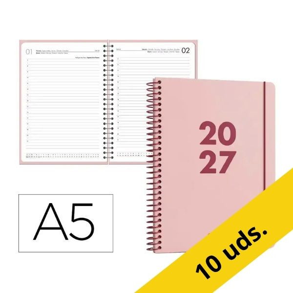Pack x10: Agenda 2027 A5 espiral día vista rosa 427665 - 1