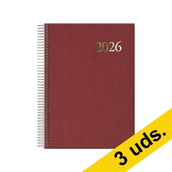 Pack x3: Agenda 2026 A5 espiral día vista burdeos 426808 Pack x3: Agenda 2026 A5 espiral día vista burdeos 426808 - 1