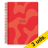 Pack x3: Agenda 2026 A5 espiral día vista roja 426813