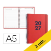 Pack x3: Agenda 2027 A5 espiral día vista rojo 427658 - 1