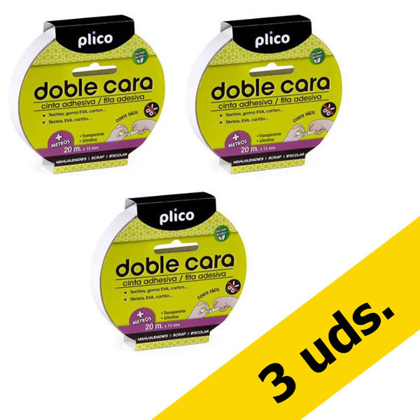 Pack x3: Plico Cinta Adhesiva Doble Cara Transparente 15mm x 20M  425799 - 1