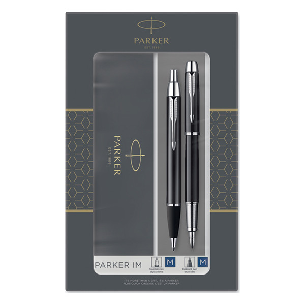 Parker IM Set con bolígrafo y pluma estilográfica negra/cromada (tinta azul) 214049 - 1