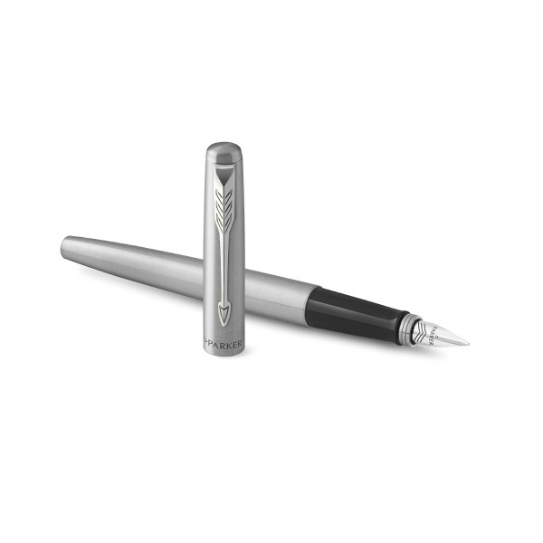Parker Jotter CT Pluma estilográfica de acero inoxidable tamaño mediano color plata (tinta azul) 214147 - 1