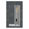 Parker Jotter Set de acero inoxidable con bolígrafo y pluma estilográfica color oro (tinta azul) 214047 - 1