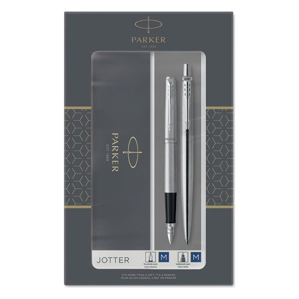 Parker Jotter Set de acero inoxidable con bolígrafo y pluma estilográfica cromados (tinta azul) 214048 - 1