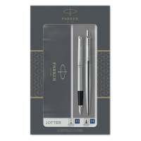 Parker Jotter Set de acero inoxidable con bolígrafo y pluma estilográfica cromados (tinta azul) 214048
